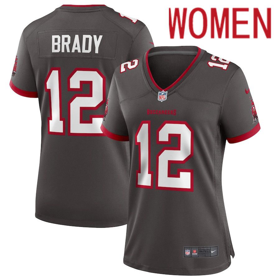 Women Tampa Bay Buccaneers 12 Tom Brady Nike Pewter Alternate Game NFL Jersey